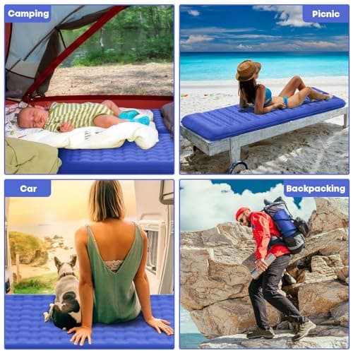 MAMBAKOTR Camping Air Bed 12-15CM Extra Thick, Reinforced Support Structure with Built-in Foot Pump and Pillow Portable Camping Sleeping Mat Air Mattress for Tent Backpacking Hiking Travel Blue Single — view 6
