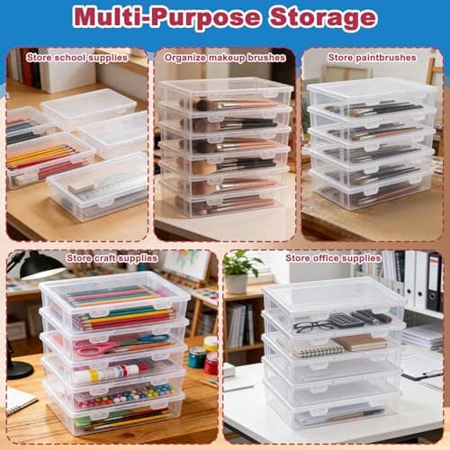 6 Pcs Clear Pencil Box with Latching Lid, Stackable Pen Storage Box, Plastic Containers, Rectangular Crayon Case, Transparent Organizer for Office Supplies, Handicrafts, Beads, Jewelry, Small Items — view 6