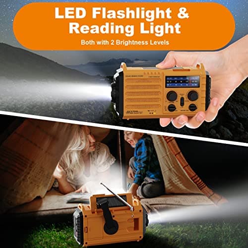 Mesqool Wind Up Radio Solar Powered, 5000mAh Emergency Hand Crank AM FM Radio with Flashlight, Reading Lamp, USB Phone Charger, SOS Alarm and Compass — view 5
