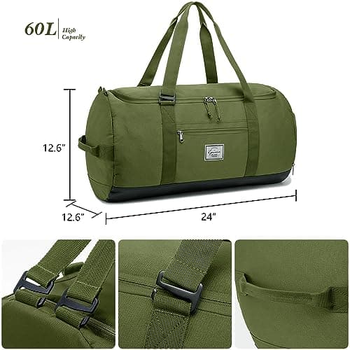 Lyweem Sports Gym Bag Men - 60L Large Travel Duffle Bag with Shoe Compartment, Weekend Holdall Bags, Overnight Duffel Bag Backpack, Green — view 5