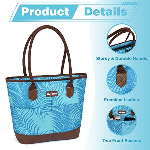 Kato Tirrinia Insulated Lunch Bags for Women, Fashionable Picnic Tote Bag, Leakproof Cooler Bag for Work School Picnic Camping Beach, Blue Leaf — view 6