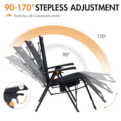 Portal Reclining Camping Chair Garden Chairs Sun Lounger Bundle-Fold Zero Gravity Chairs Heavy Duty 180kg Support Deck Chair with Leg Rest Adjustable Lounge Chair for Outdoor Patio Beach Indoor — view 3