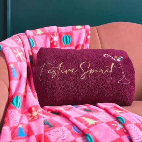 OHS Christmas Cushions Hand Warmer Pocket Sofa Bed Decor, Burgundy