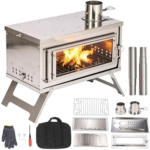 Tent Camping Stove, Outdoor Portable Tent Wood Burning with Chimney Pipes