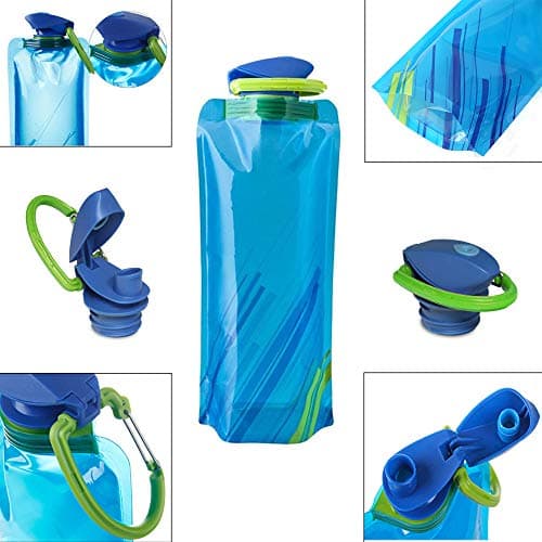 HMIEPRS 8PCS Collapsible Foldable Water Bottle, BPA Free Portable Reusable Water Bag with Carabiner for Outdoor Sports Hiking Adventure Travel Cycling Hiking (700ml, Blue, White, Red, Black) — view 3