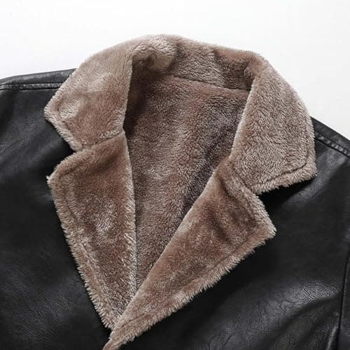 DASONLUE Men's Leather Jacket Winter Turn-Down Collar Fleece Jackets Plain Parka Jacket with Fleece Lined Slim Fit Winter Jackets Faux Leather Thermal Jacket with Buttons, brick red, L — view 4
