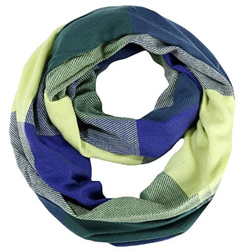 LA HAUTE Women's Checkered Infinity Loop Scarf with Zipper Pocket Secret Hidden Pocket Travel Cashmere Snood Shawl