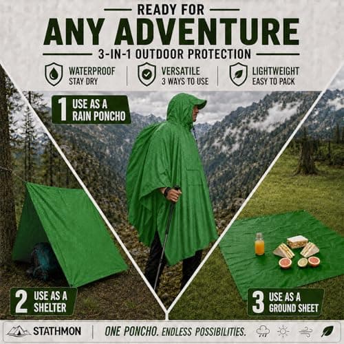 Stathmon 2 Pack Poncho Waterproof Adult - PU8000mm Reusable Rain Poncho — view 5