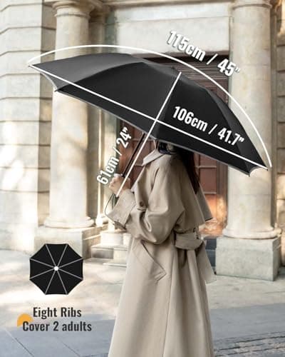 Chakipee Umbrella Windproof Strong Compact Automatic Umbrellas - Black Umbrella for Men and Women, Portable Folding Umbrella for Travel with Reflective Stripes - Fits Car & Backpack for Wind and Rain — view 3