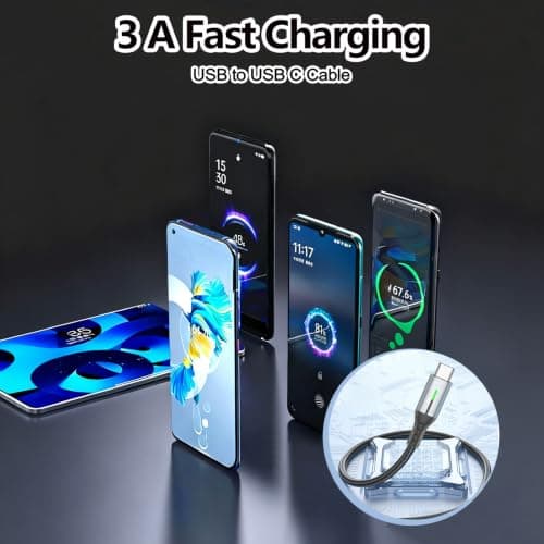 CONVENCY 2 m USB C Cable Nylon Braided USB C Charger Cable with 3 A Fast Charging & LED Indicator, Phone Charger for Home, Office, Travel & Smartphone Users — view 3