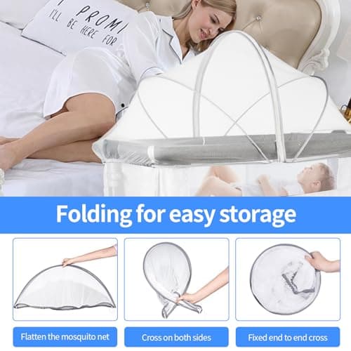 Universal Mosquito Net for Travel Cot, Baby Mosquito Net for Bedside Crib Quick Installation Cat Net for Cot with Noiseless Zipper Travel Bassinet for Babies — view 5