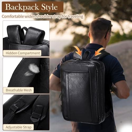 Stuery Faux Leather Messenger Bag for Men: 17.3 Inch Laptop Bag Briefcasen Convertible Backpack 3 in 1 Computer Handbags Work Bag Shoulder Crossbody Bags Office, Black — view 5