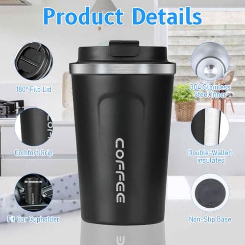 4 Pack Travel Coffee Mugs, 380ml Reusable Insulated Mug with Leakproof Lid — view 3