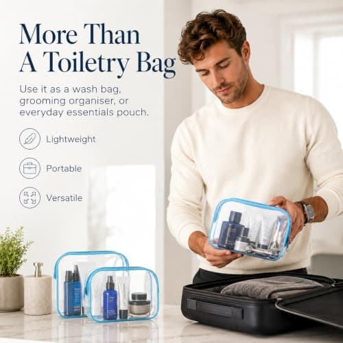 Clear PVC Travel Pouches for Toiletries, Navy Trim, Zip Closure, 2-Pack — view 2