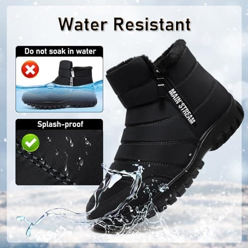 Hanani Snow Boots Men Winter Fur Lining Warm Ankle Booties with Zip Mid Calf Boots Thermal Anti-slip Outdoor Walking Hiking Shoes Black — view 5