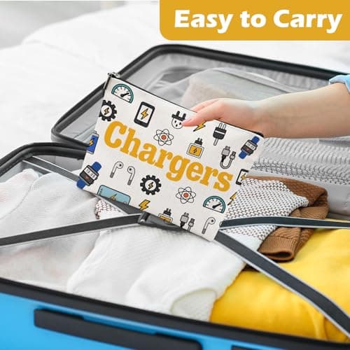 Chargers Travel Organiser Bag Make Up Bags for Men Women Waterproof Linen Bag Organiser Multifunctional Travel Accessories for Cables & Chargers Double-Sided Print Makeup Storage Bag for Home — view 3