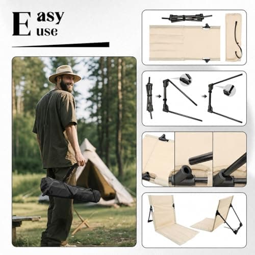 Gonggi Folding Beach Chair, Beach Chairs Low Folding Lightweight, Floor Chair with Back Support for Fishing Barbecues Hiking Traveling Outdoors Activities Camping Chaired (Off White) — view 3