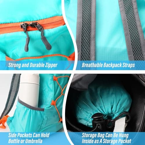 Sahunfri 2 Pcs Ultra Lightweight Backpack, Foldable Backpack Water Resistant Travel Rucksack, Multi-Functional Foldable Backpacks Womens Men For Camping, Hiking, Biking (Blue Orange) — view 3