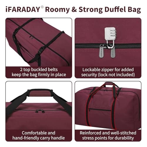 ZZY 110L Extra Large Duffle Bag Lightweight - Oversized Foldable Holdall Storage Bag for Travel, Outdoor, Camping, Sport (Maroon) — view 3
