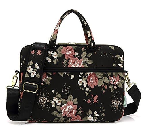 kayond Black Chinese Rose Patten Canvas Laptop Shoulder Messenger Bag Case Sleeve for 15-15.6Inch Laptop and Macbook Pro 15.4 (15-15.6 inch, Black Chinese Rose)