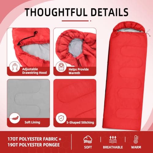 Sleeping Bag for Adults & Kids, Lightweight 3-Season Storage Bag (0.95kg) — view 4