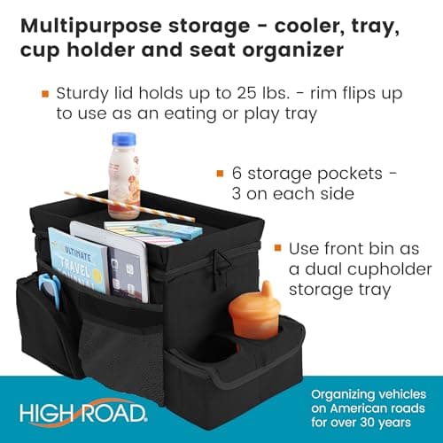 High Road CarHop Car Seat Organizer for the Front or Back Seat for Kids and Adults with Cup Holder Tray, Side Pockets and Cooler Compartment — view 2