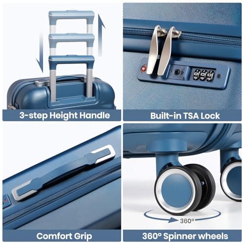 H.yeed 4-Piece Luggage Set Lightweight ABS Hard Shell Suitcase Set with TSA Lock and Spinner Wheels Travel Suitcase Set Includes 12" 20" 24" 28" (Navy Blue, 4 pc Set) — view 6