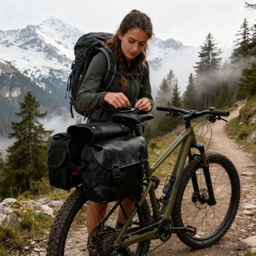 Motorcycle Saddlebag - 44x32x27cm Waterproof Canvas Bike Storage Bag | Heavy Duty Pannier Side Tool Pouch Organizer - Universal Scooter Motorbike Luggage for Urban Commuting Touring & Road Trips — view 2