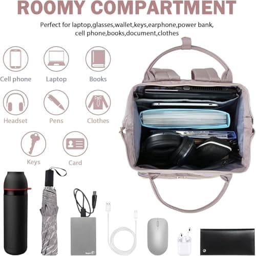 VANKEAN Laptop Backpack Women, 15.6" Computer Backpacks College Work Pink — view 5