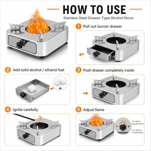 ATPWONZ Camper Stove,Solid Fuel Camping Stove,Portable Camping Stove, Adjustable Firepower Drawer Camping Cooking Stove Burner Stove for Barbecue Hotpot Picnic Outdoors Cooking, Silver — view 2