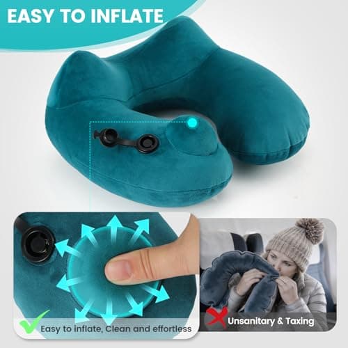 denoukin Inflatable Neck Pillow for Travel with Built-in Pump Lake Blue — view 5