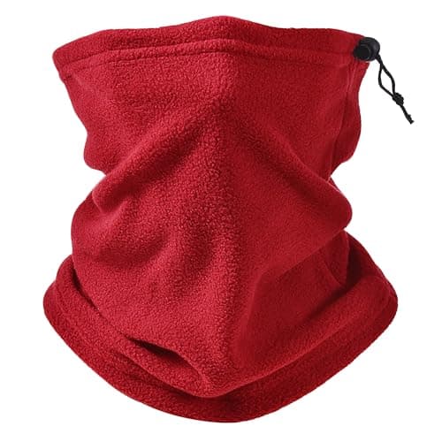 LWAQWHU Winter Neck Warmer Fleece Windproof Bandana Neck Gaiter Adjustable Drawstring Face Scarf for Men Women Unisex Outdoor Sports Skiing Fishing Motorcycle Running Cycling (Red)
