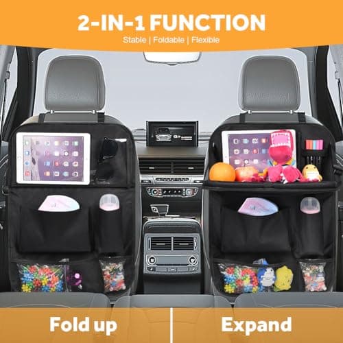 URAQT Car Seat Organizer 2 PCS, Car Back Seat Organizer, 6 Storage Pockets Cars Organizers with Foldable Table Tray and Tablet Holder, for Your SUV, Truck, Cars Storage Bag Travel Accessories Black — view 6