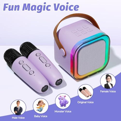 Mini Karaoke Machine for Kids Adults with 2 Wireless Microphones, Portable Singing Machine for Ages 3,4,5,6,7,8,9,10,11,12+ Years Old Girl Birthday Gift, Karaoke Speaker, Family,Home Party (Purple) — view 2