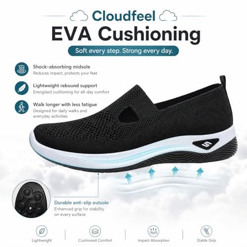 Orthopedic Shoes for Women Slip On Shoes Women Lightweight Breathable Walking Trainers (Black, Adult, Women, 4.5, Numeric, UK Footwear Size System, Medium) — view 4