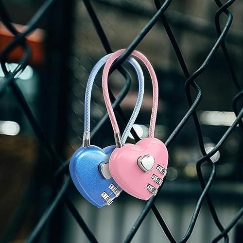 2 Pcs Pink Combination Lock, 3 Digit Heart Shaped Padlock for School Gym Locker,for TSA Approved Cable Luggage Locks, Sports Locker Lock, Luggage, Fence, Backpack, Valentine Gift, Luggage Accessories — view 3
