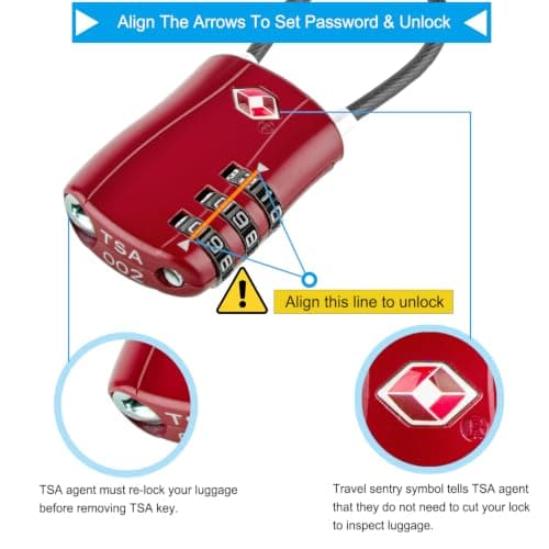 Diyife TSA Approved Luggage Locks with Flexible Steel Cable, Easy to Set up — view 2