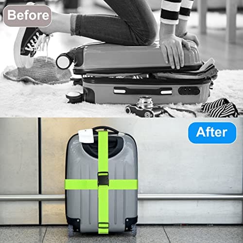 2PCS Luggage Straps and 2pcs Luggage Tags Adjustable Travel Luggage Belts Nylon Packaging Bag Buckle Belt Suitcase Straps for Suitcase, Bag, Boxes (Green) — view 4