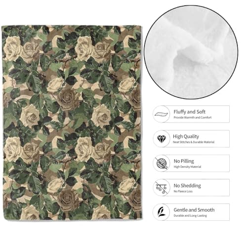 MIEPOS Camo Floral Rose Throw Blanket,50x60in,Soft,Lightweight Flannel,Green Brown Flower Blankets - Gifts for Women Adult,for Couch Office Travel,Home Living Room Bed Decor — view 2