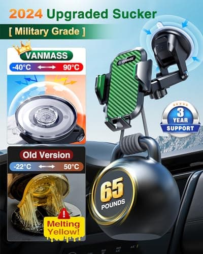 VANMASS 2026 BEST Car Phone Holder [Upgraded Suction&Clip] Military-Grade Rotatable Universal Mobile Mount for Dashboard Windscreen Vent, Van Stand Cradle for iPhone 17 16 15 Samsung,Green — view 3