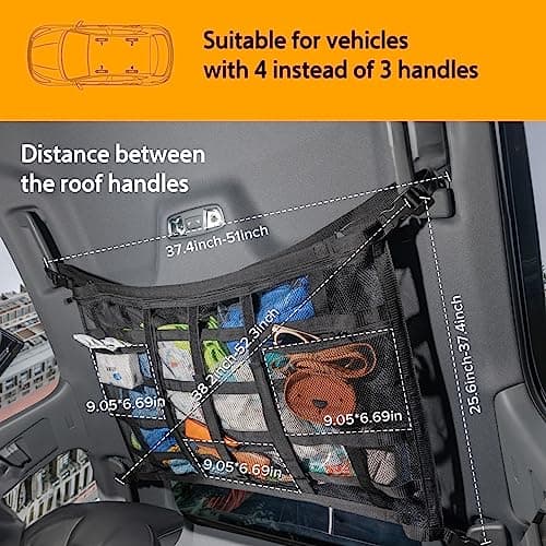 Car Ceiling Cargo Net with 3 Pockets,31.5"x21.6" Reduce Sagging Car Storage Mesh Organizer,Double Layer Roof Mesh Camping Overlanding Gear Must Haves Cargo Net for SUVs,Van,Road Trip Essentials — view 4