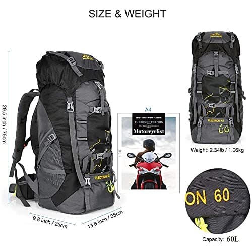 NACATIN Hiking Backpack, 60L Large Rucksack for Men Women, Tear and Water-resistant Ideal for Camping Trekking Travel Outdoor (Black) — view 5
