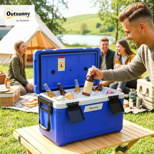 Outsunny 42.6L Insulated Cool Box Lightweight Ice Cooler Lid Dark Blue — view 2