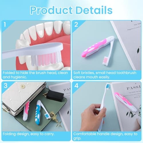 2Pcs Folding Toothbrush, Portable, Soft Travel Size, Hiking, Camping, Travel Set — view 3