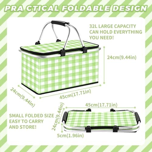 Insulated Picnic Basket, Leak-Proof Collapsible Cooler Bag, 2 Sturdy Handles, 26L Large Capacity Storage Basket for Outdoor Activities, Beach, Camping, Market Shopping,Travel — view 3