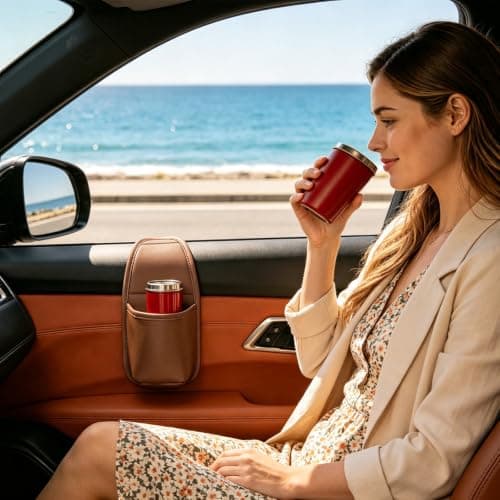 Car Door Cups Holder Window Hanging Organizer,Car Door Storage Pocket，Brown — view 5