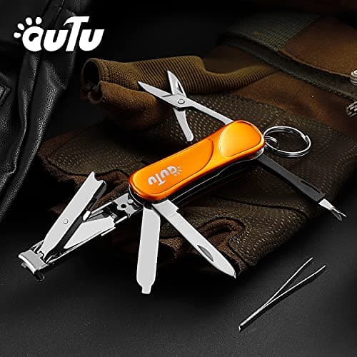 OUTU Keychain Nail Clippers Multitool, 7 in 1 EDC Utility Tool with Nail Clipper, Scissors, Gifts for Him Men Husband Dad Boyfriend (Orange) — view 3