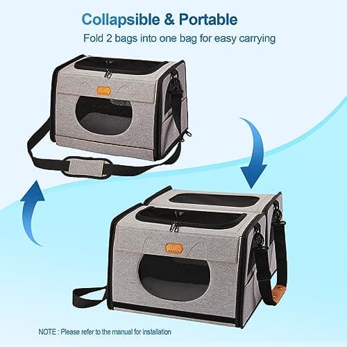 ICREATE.X Large Cat Carrier, Travel Litter Box for Cats, Collapsible Dog Crate, One for Litter Box and soft cat cage 2-in-1 Double Pet Carrier bag — view 3