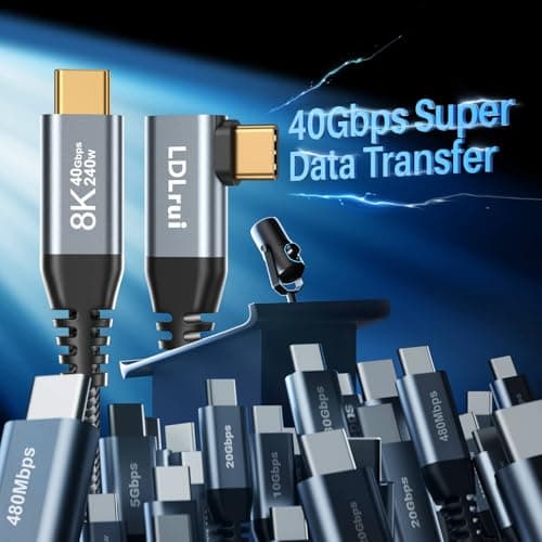 LDLrui USB4 Right Angle USB C Cable, 40Gbps 8K60Hz 240W, 0.6M Silver Gray — view 3