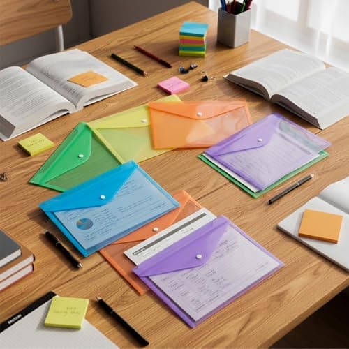 Plastic Document Wallets A5 File Folder 6 Pack with Stud Fastener Button - Assorted Colour Ideal for Office, School and Personal Uses — view 5